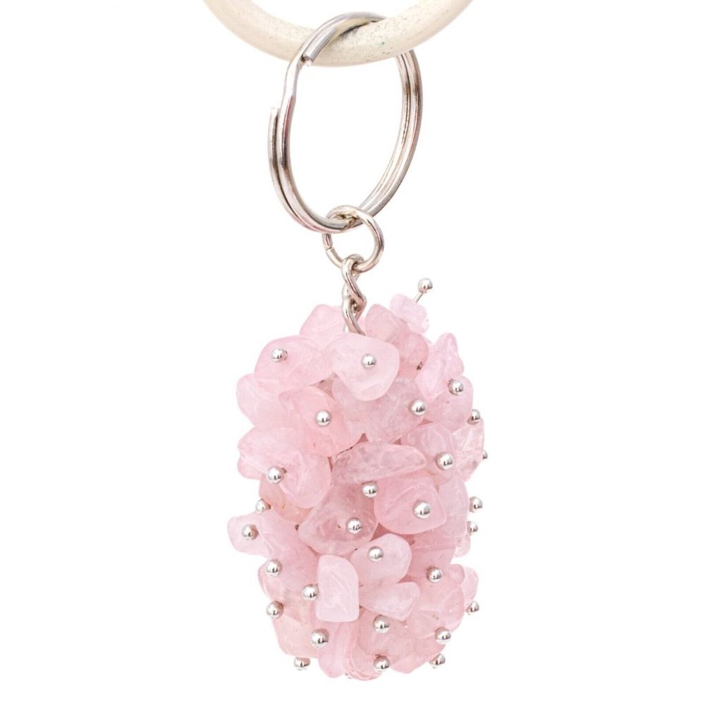 Polished  Rose Quartz Gemstone Chip Cluster Keychain Crystals Metaphysical Shop